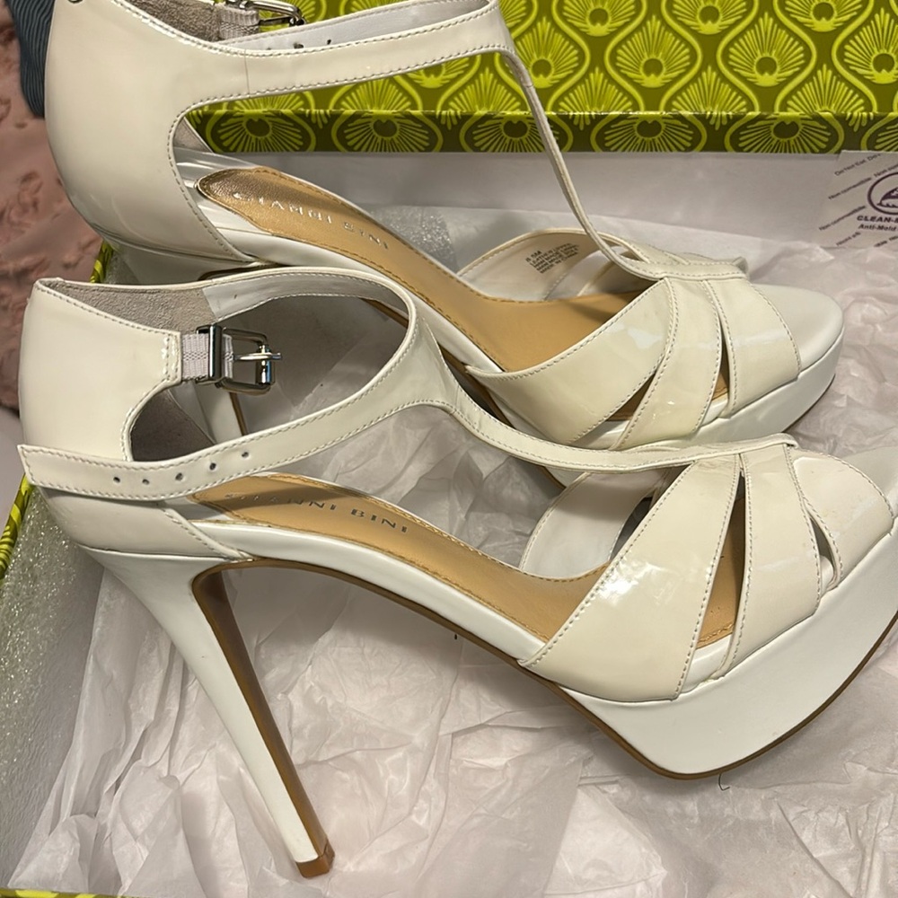 White straps platform heels